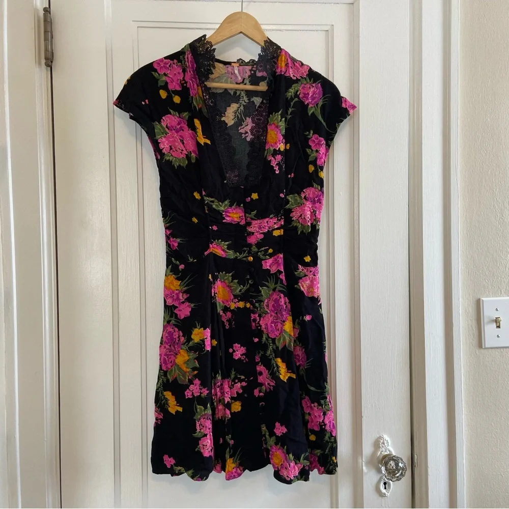 Free People Alora Floral button down mini dress